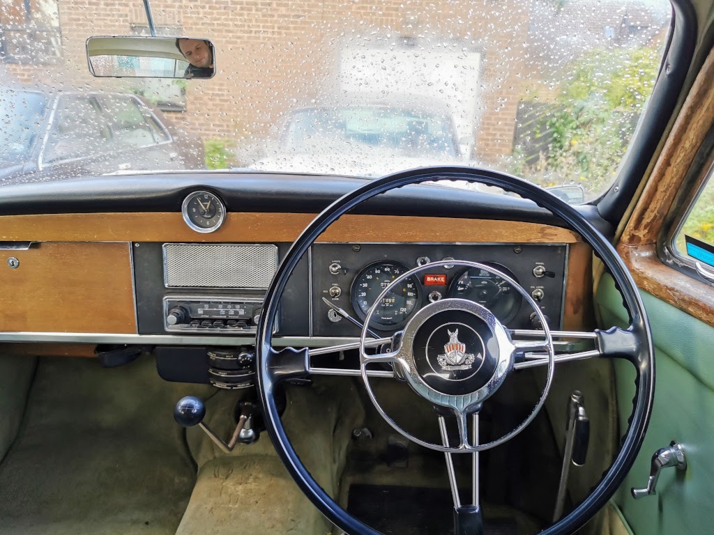 View of the driver's side dash in a 1963 Rover P4 110