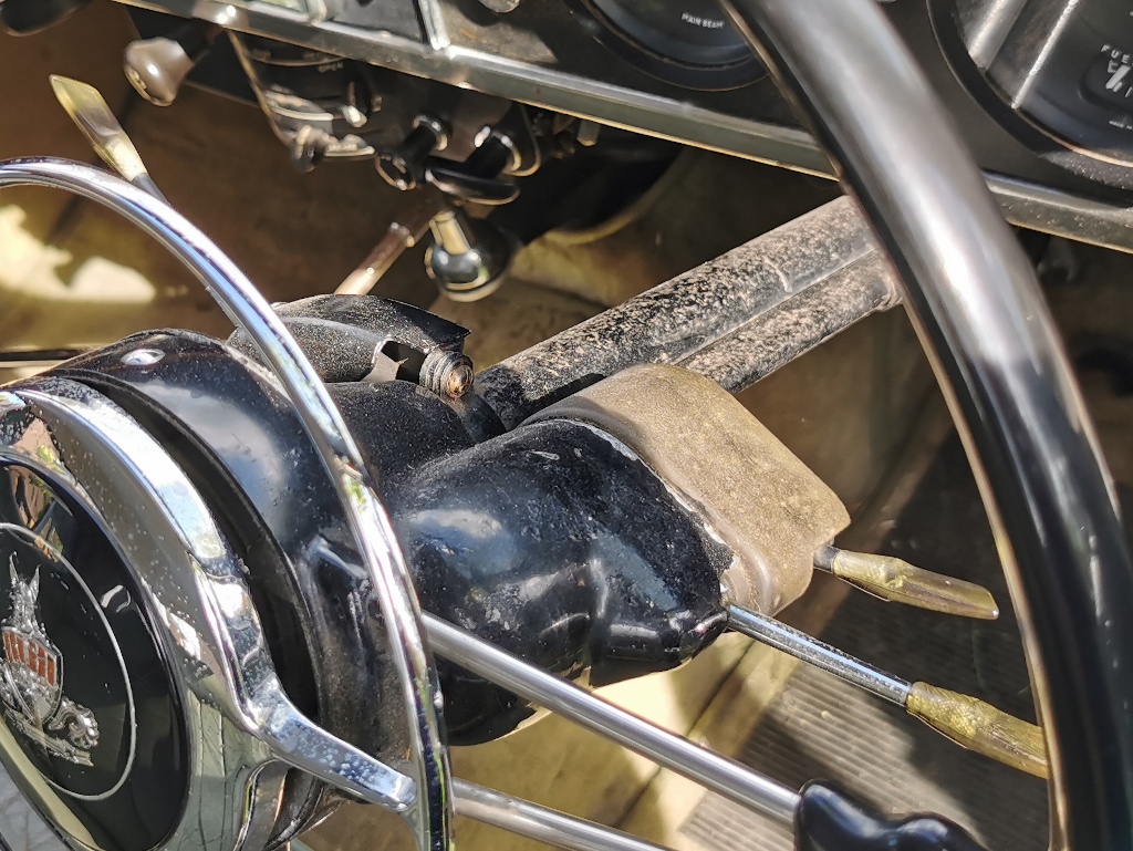 Detail of steering column stalks on a 1963 Rover P4 110