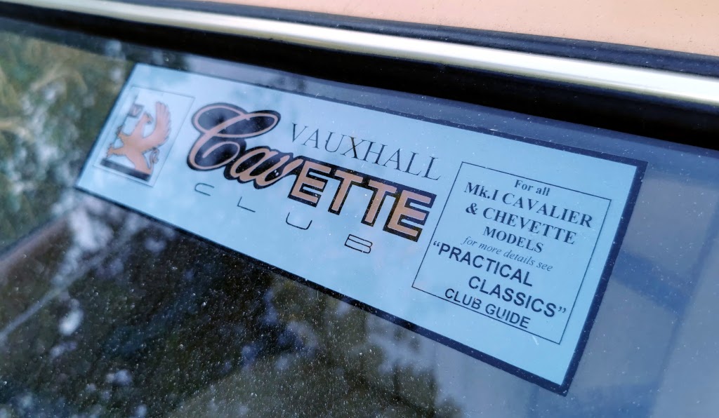 Vauxhall Cavette club sticker in the windscreen