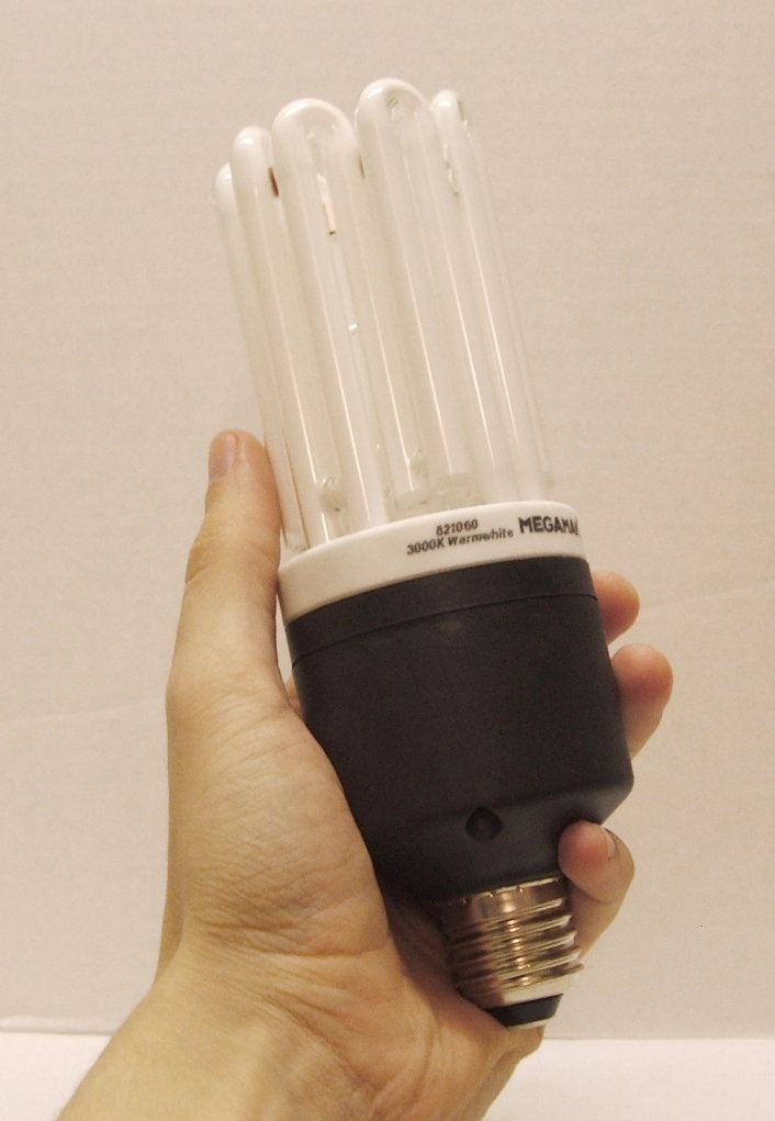 Megaman Clusterlite HC01060i 60W E27 3000K Compact Fluorescent Lamp - Held in hand to give relative sense of scale