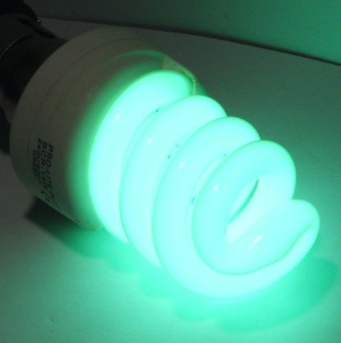 Pro-Lite SCR-18 Coloured Compact Fluorescent Lamp - Overview of green lamp while lit