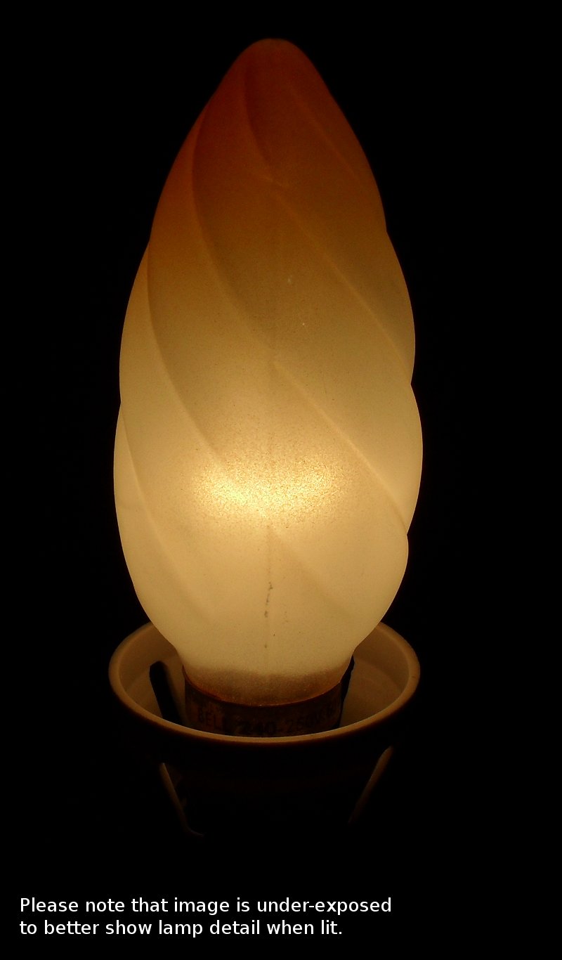 BELL 60W Twisted Candle Lamp with Orange Tip - Detail of lamp shown while alight