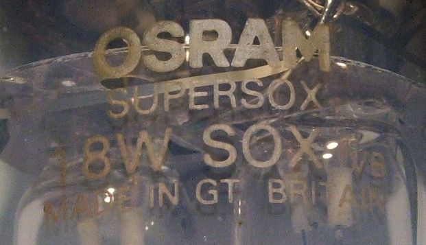 Osram SuperSOX 18W Low Pressure Sodium Lamp - Detail of text printed on lamp