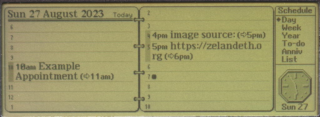 Schedule application on an Acorn Pocket Book II in "Per Day" view