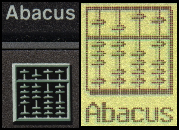 Detail of the "Abacus" application shortcut key and icon on an Acorn Pocket Book II