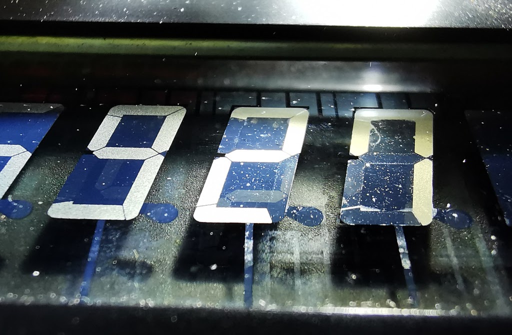 Closeup of an active DSM LCD in a Sharp EL-808 Calculator