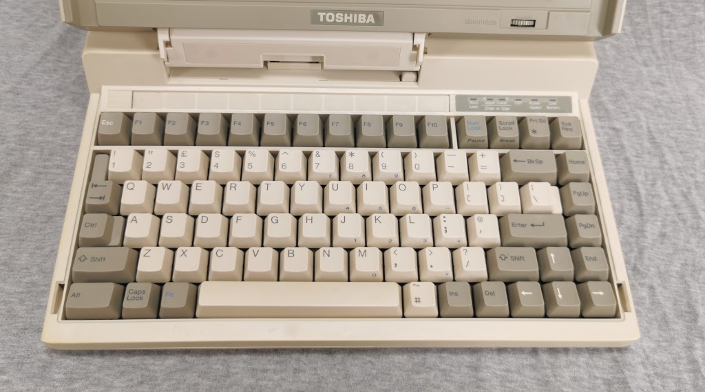 Detail of the keyboard layout (UK variant) on a Toshiba T1200