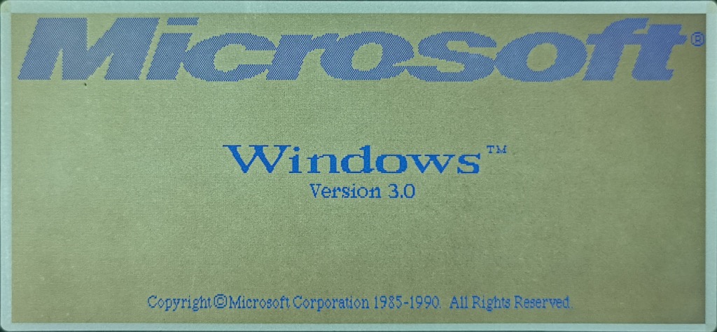 Windows 3.0 startup splash screen shown on a Toshiba T1200