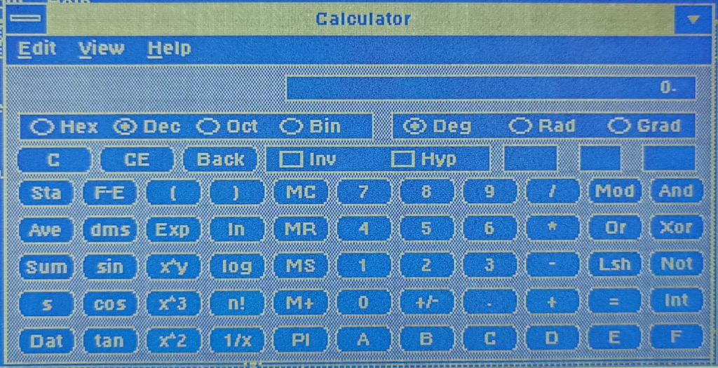 Calculator for Windows 3.0 running on a Toshiba T1200